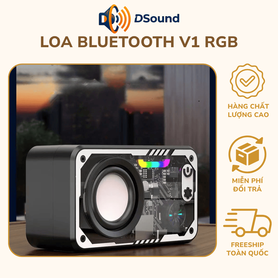 Loa Bluetooth, Loa Nghe Nhạc V1 RGB Cao Cấp Âm Thanh Vòm Đèn LED Đa Màu Di Động