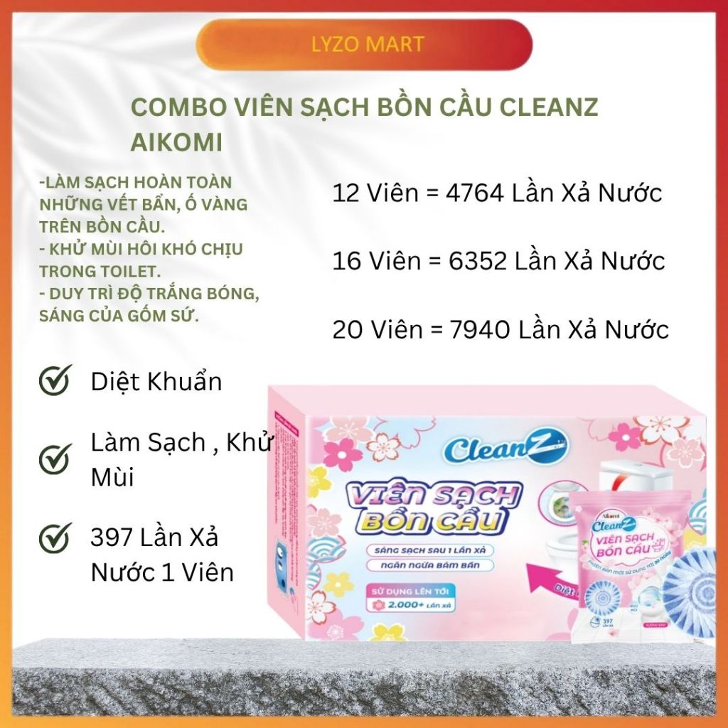 Combo Viên Sạch Khử Mùi Bồn Cầu Cleanz AIKOMI