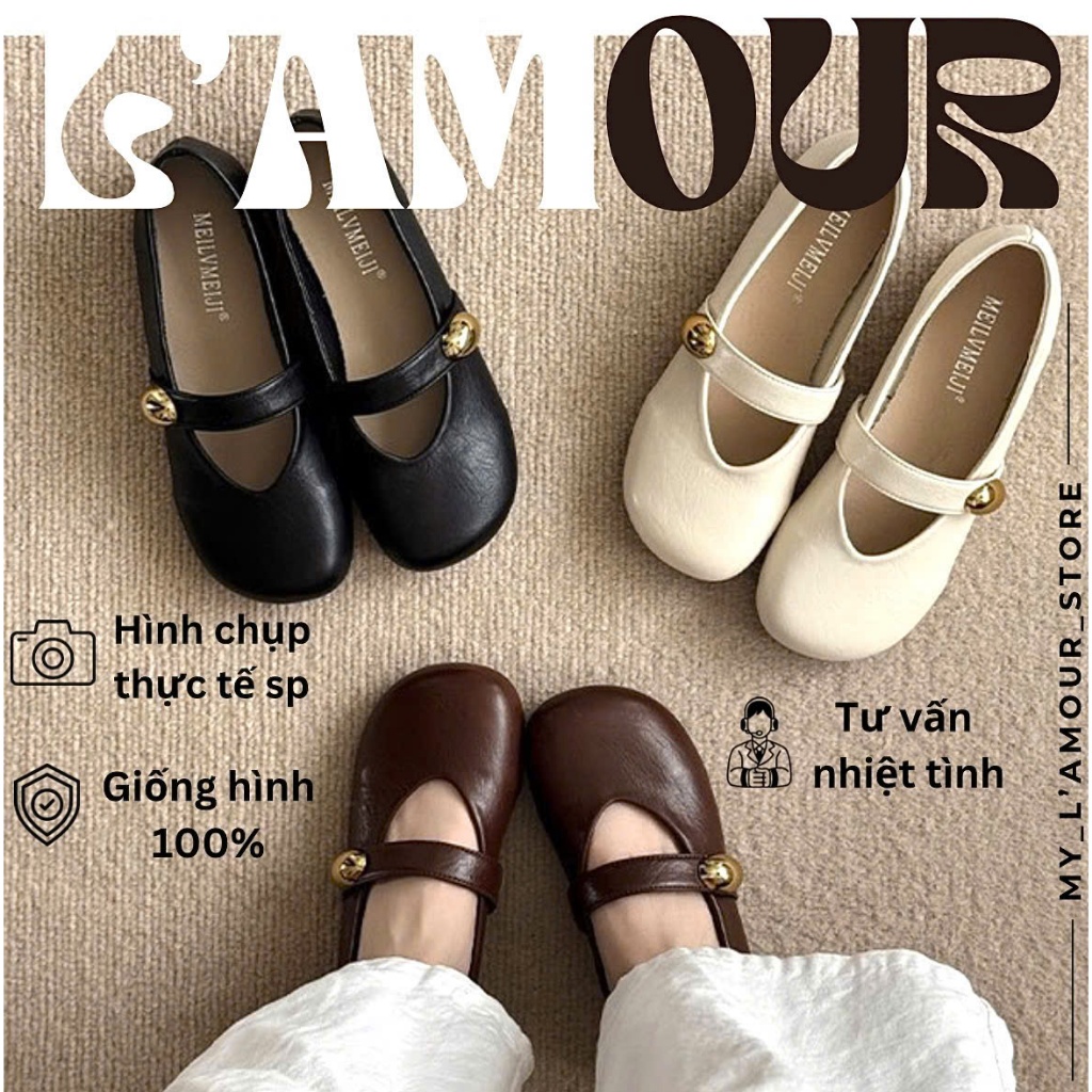 ( LOẠI 1- LÙI 1 SIZE) Giày Búp Bê Nữ Quai Ngang Khoá Tròn Style Hàn Quốc Thanh Lịch - Ella Shoes