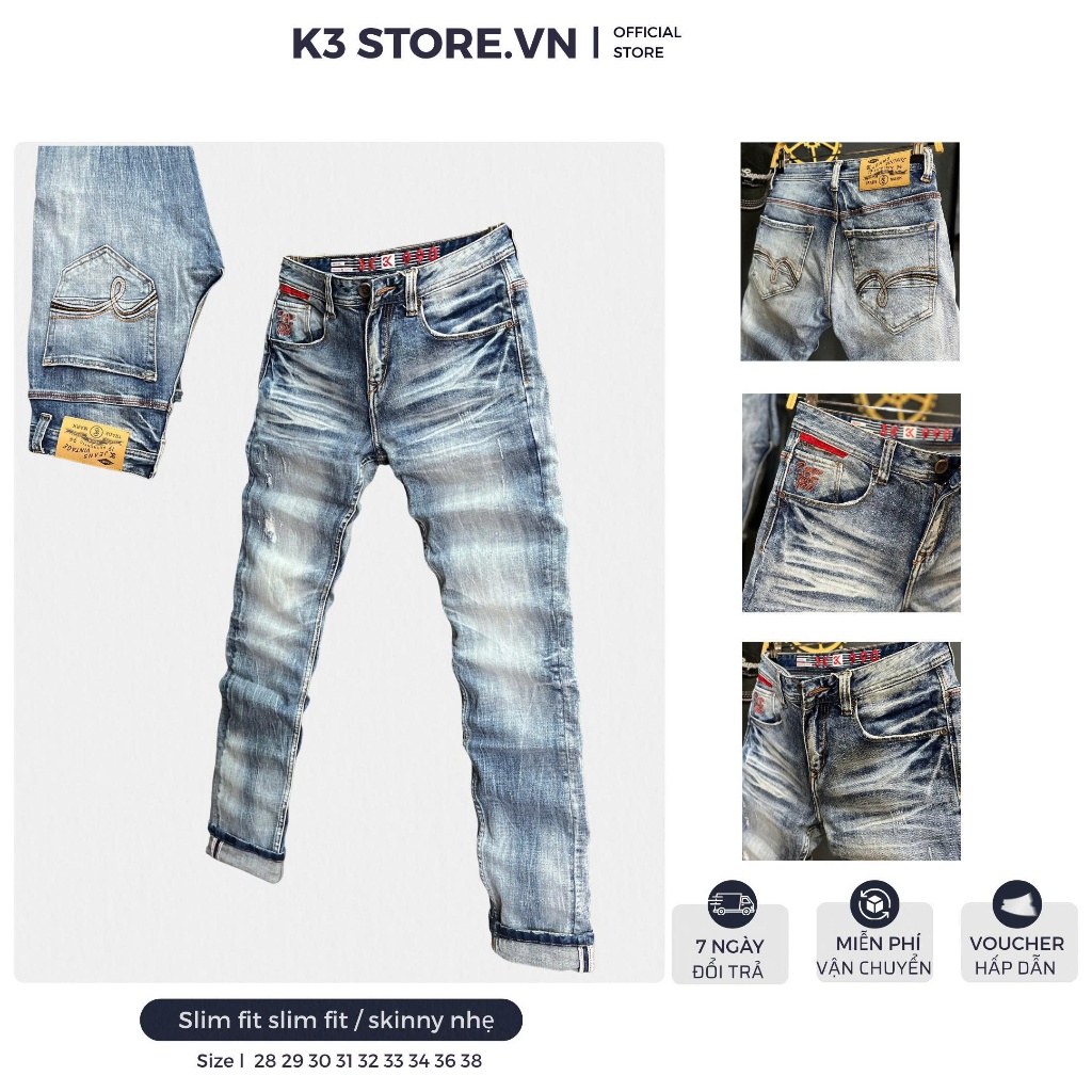 [K3 STORE VN] Quần Jean Guangzhou  Nam Dài  J4075-3K-M17-A Màu Xanh Bạc Was Rách Mẫu Mới Chi Tiết Nh