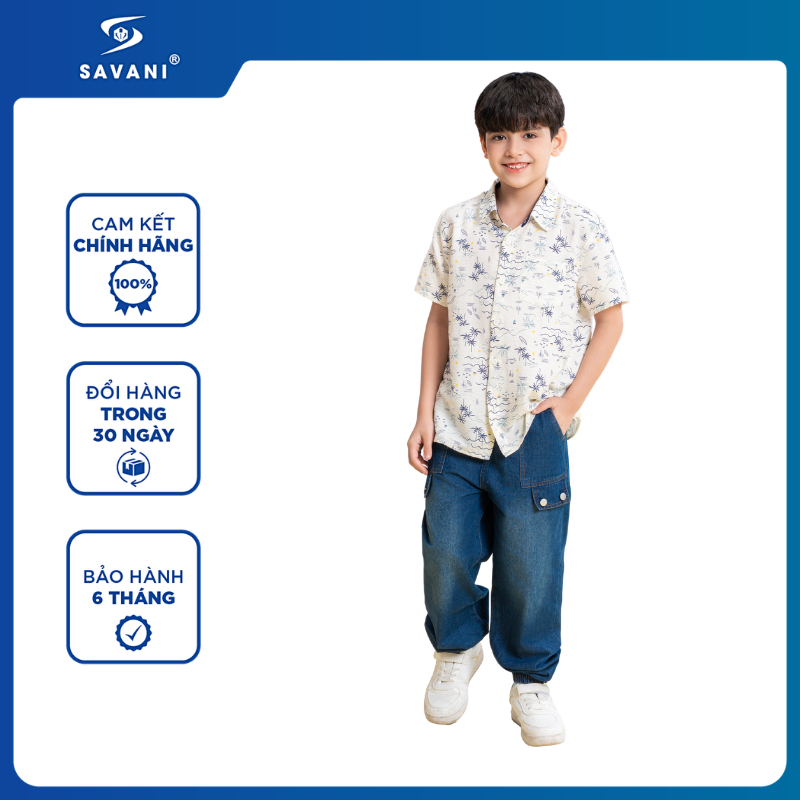 Quần Jean Bo Gấu Bé Trai SAVANI, Chất Jean Thoải Mái, Dễ Dàng Vận Động BQJJ016K6
