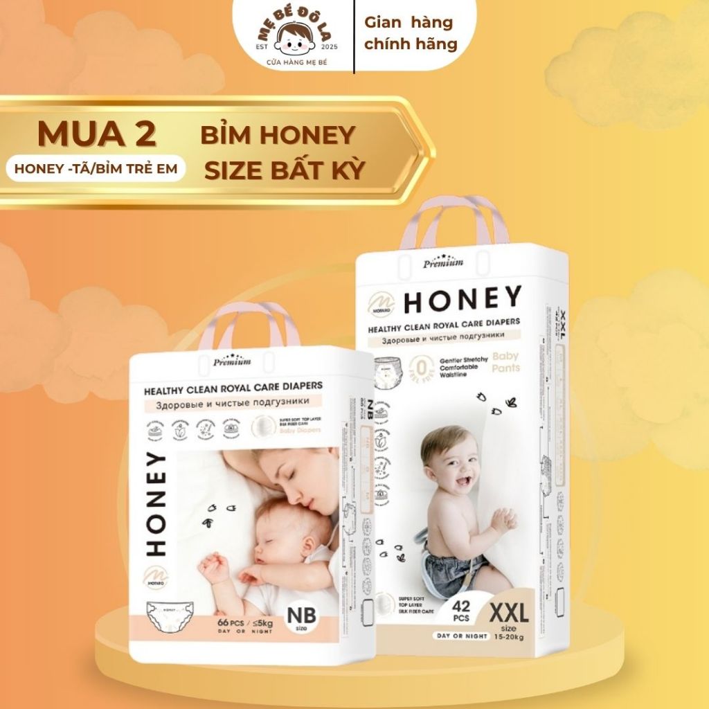 2 Bịch Tã Bỉm Honey Premium -  Bỉm Honey Premium Cho Bé Full Size NB-XXXL