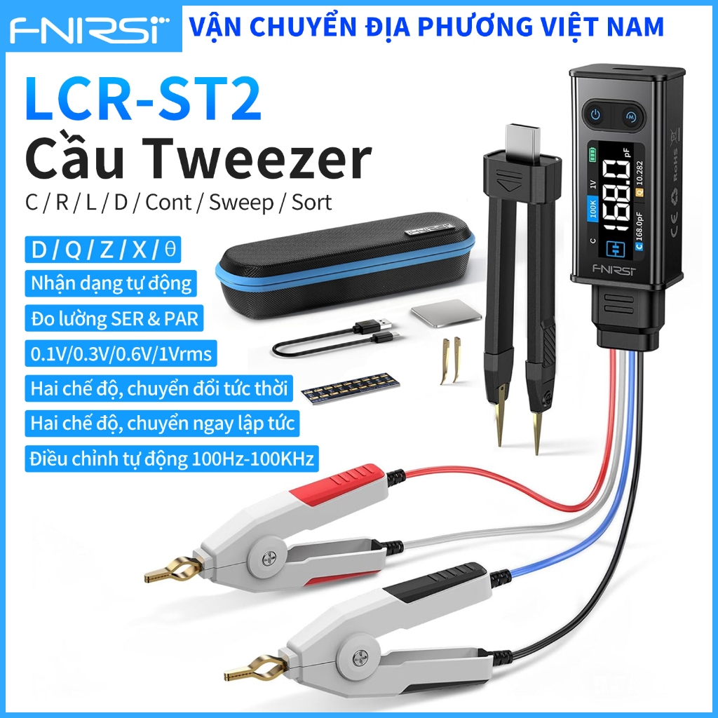 FNIRSI LCR-ST2 Digital Tweezer Bridge ESR Meter 2-IN-1 SMD Test Kelvin Clip Electronic Component Mul