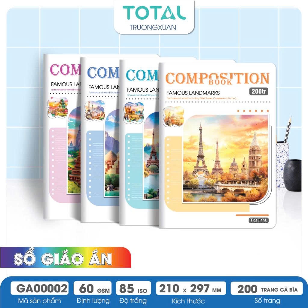 Sổ A4 kẻ ngang Total - 200 trang nhiều mẫu