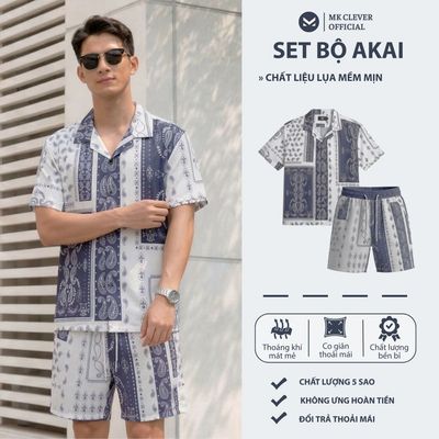 Đồ Bộ Nam Akai MK CLEVER chất lụa mịn mát, áo thiết kế cổ Cuban thoáng mát, co giãn, form dáng thoải mái, trẻ trung