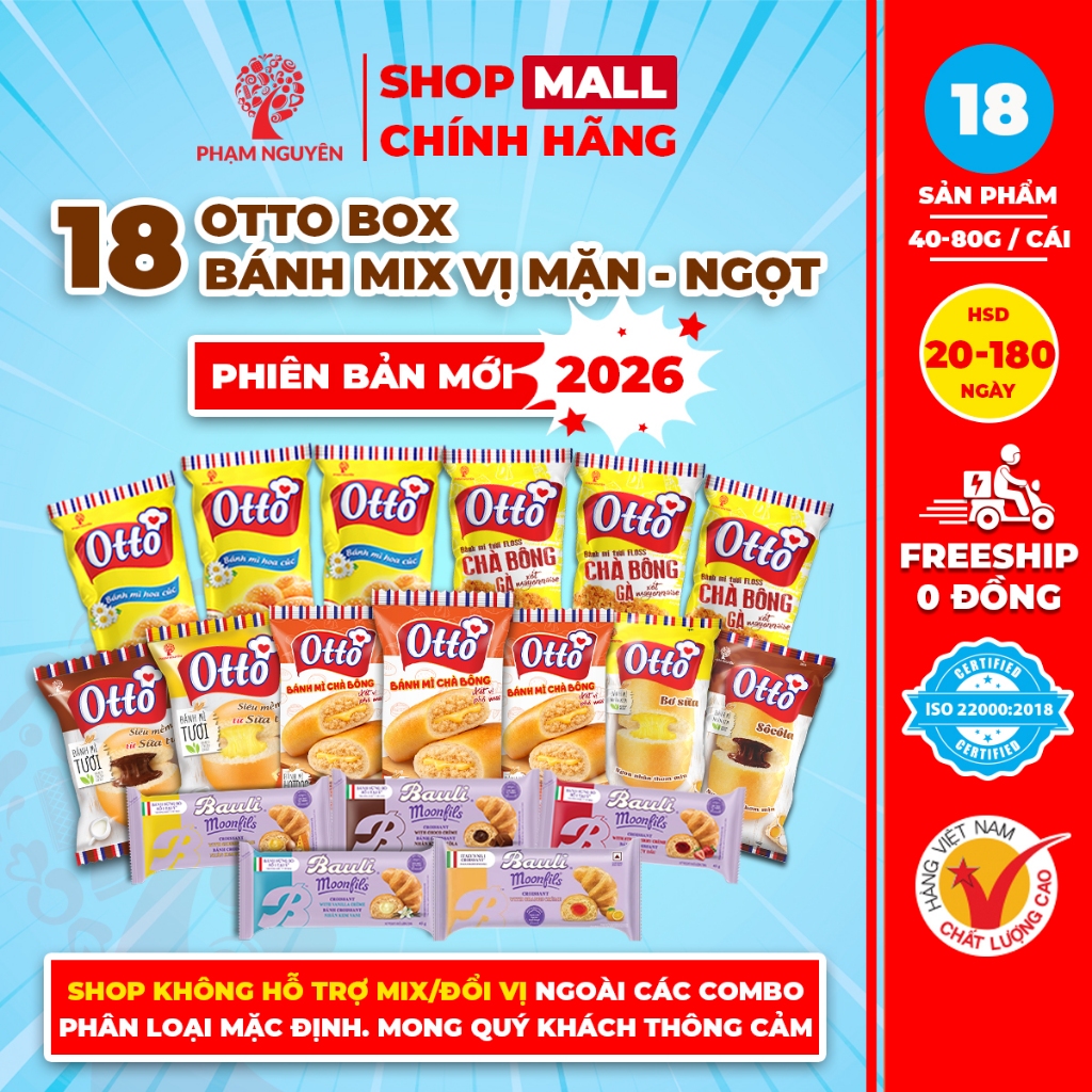 18 Bánh mì Otto Phạm Nguyên Box NGON - RẺ mix vị giá sỉ