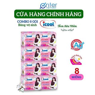  Băng Vệ Sinh Icool Teen Siêu Bảo Vệ Gói 8Miếng Mặt Vải Tơ Tằm Không Mát Combo 8 Gói