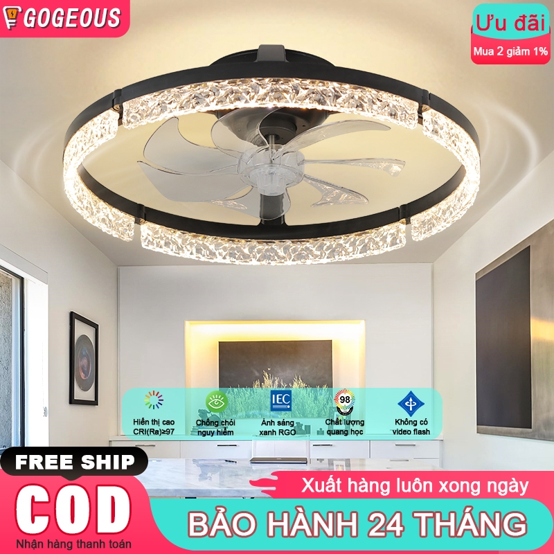 Quạt Đèn Trần Sang Trọng - Đèn LED 3 Màu Quạt Gió 6 Tốc Độ, Quạt DC đảo chiều Tiết Kiệm Điện 75%