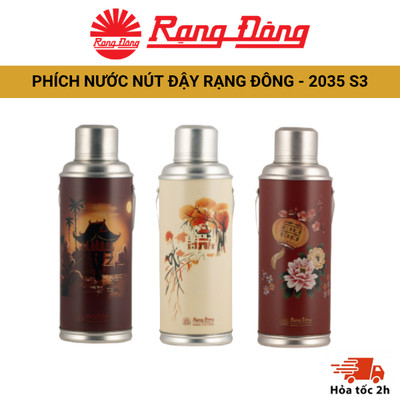 Phích đựng nước nút đậy Rạng Đông 2035 S3 dung tích 2 lít đậm sắc đồng quê ruột thủy tinh giữ nhiệt lên đến 12 tiếng