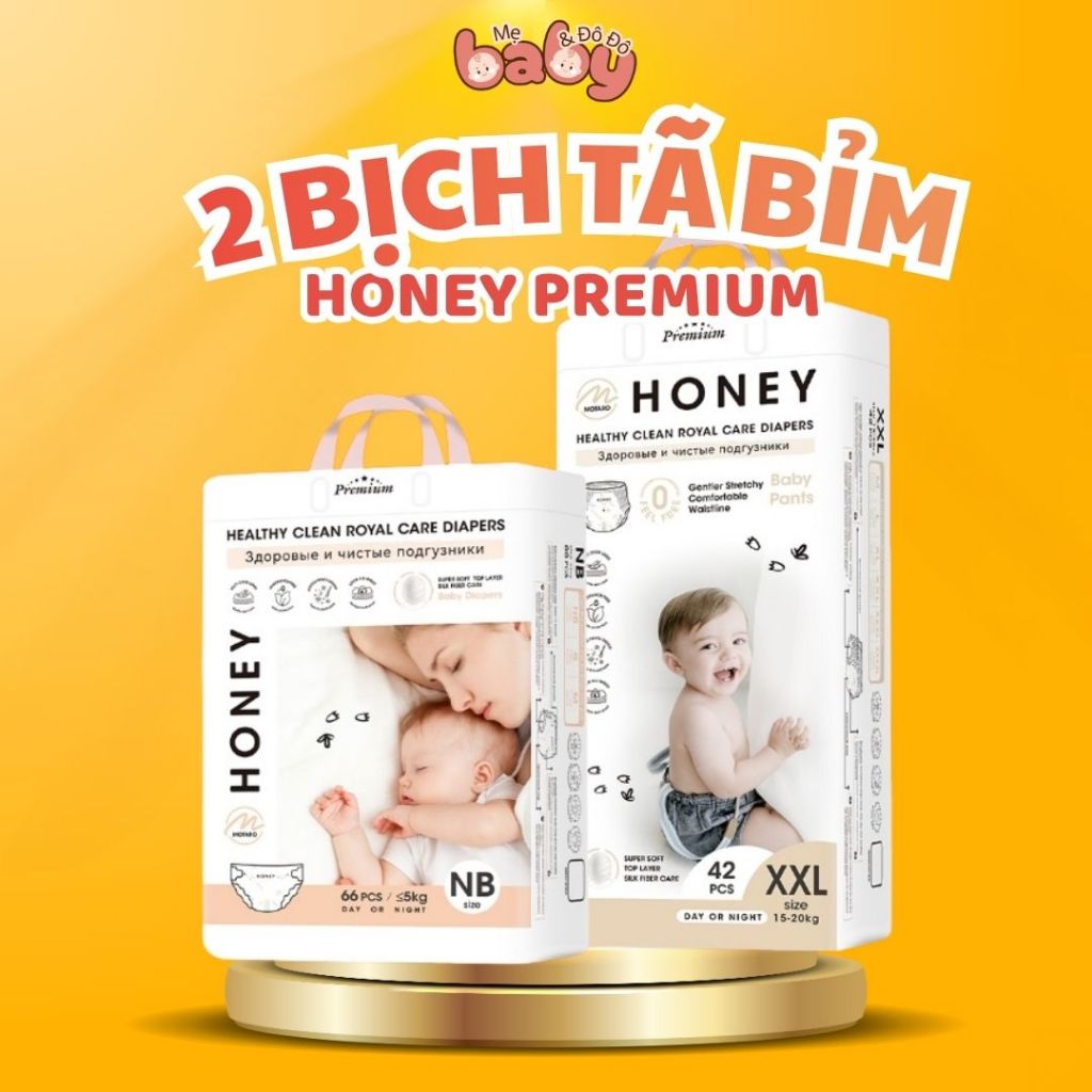[ 2 Bịch Bỉm Honey Premium Cho Bé ]  -  Tã Bỉm HONEY PREMIUM Full Size Dán Quần NB-XXXL