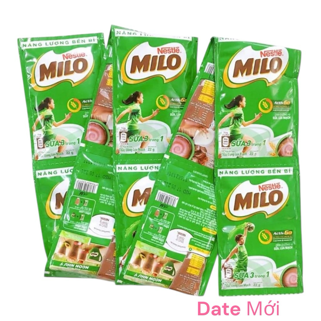 Combo 3 Dây Sữa Bột Milo Lúa Mạch 22gram Thơm Ngon (11gói x 22gram) Date Mới