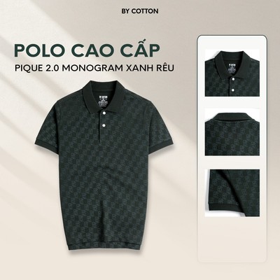 [New Deal] Áo Thun Polo Nam Cao Cấp Pique 2.0 Monogram Xanh Rêu - Luôn Tặng Hộp Đóng - BY COTTON