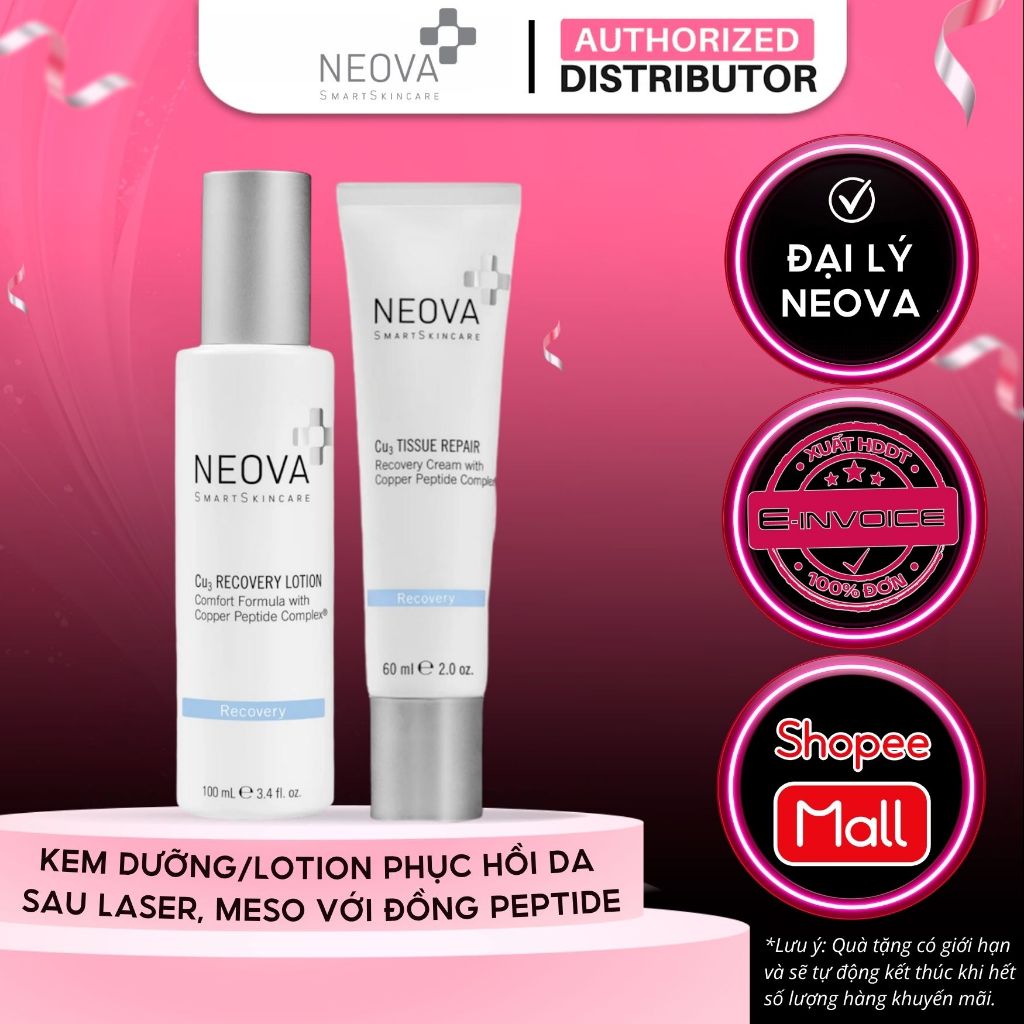 Lotion Và Kem Dưỡng Phục Hồi Sau Laser, Meso, Peel Neova Cu3 Tissue Repair 60ml & Neova Cu3 Recovery