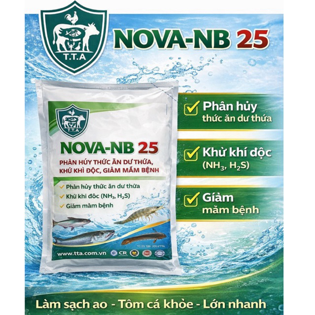 Chế phẩm sinh học NOVA-NB 25 của Anova, chuyên dùng để xử lý nước ao nuôi thủy sản.
