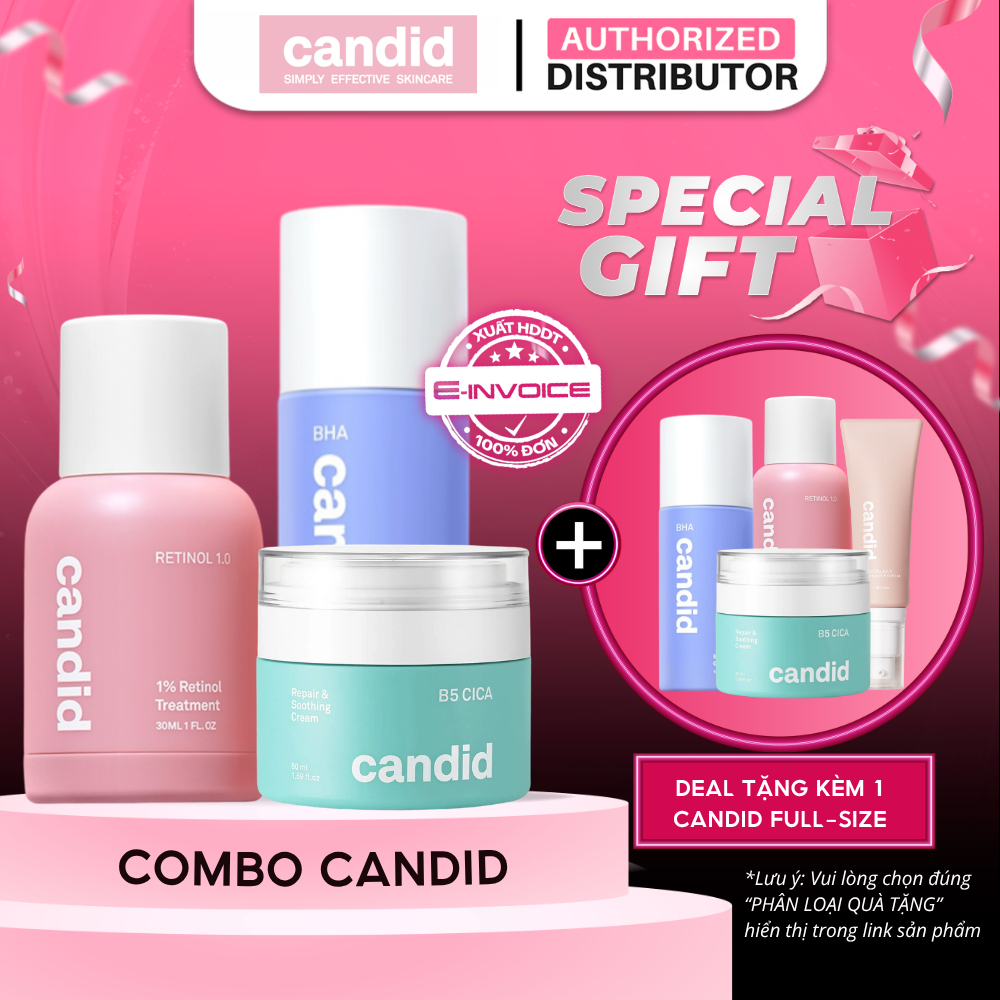 [DEAL HOT CANDID] Combo Trẻ Hóa Toàn Diện, Sáng & Mịn Da Candid Retinol Tặng Candid B5 Cica/ Candid 