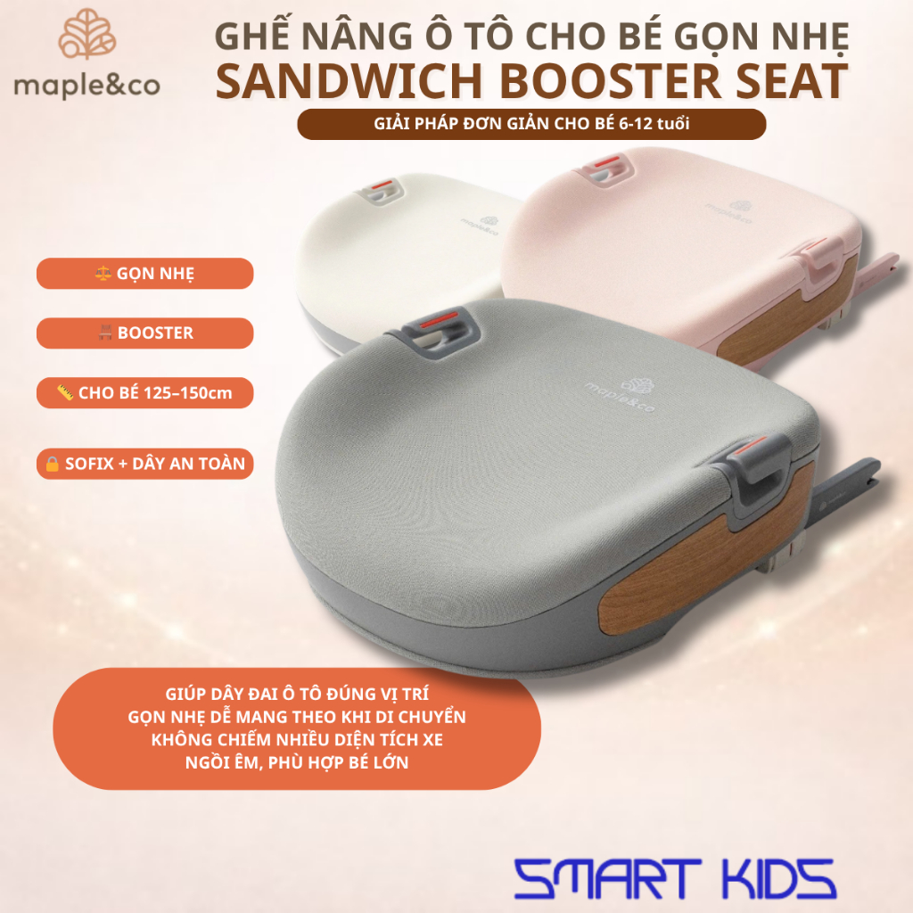 Ghế Ngồi Ô Tô Maple&Co Booster Có Isofix Dành Cho Bé 3-12 Tuổi