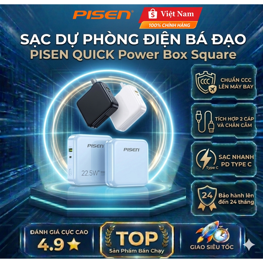 [Hỏa tốc] Sạc dự phòng PISEN QUICK Power Box Square - ĐIỆN BÁ ĐẠO LẬP PHƯƠNG - LS-DY236 | Chuẩn CCC | BigBuy360 - bigbuy360.vn