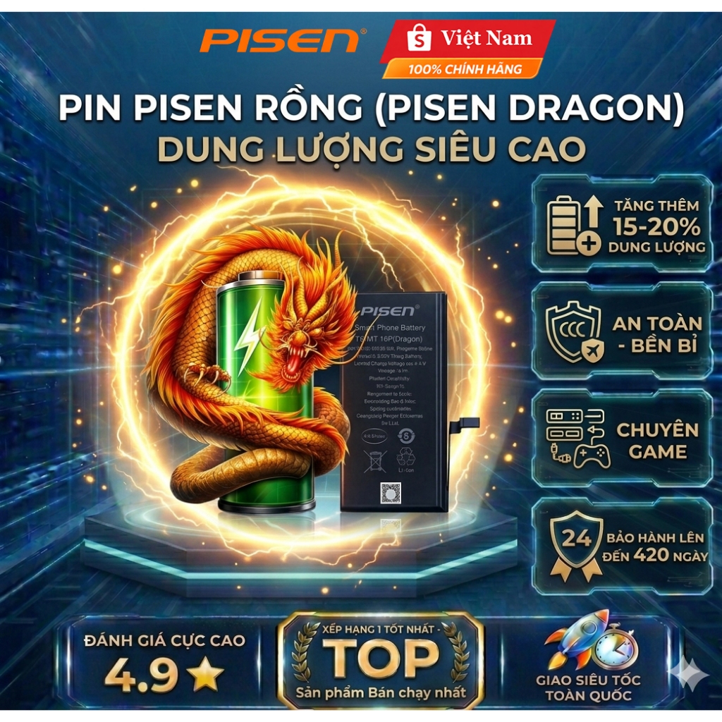 [Hỏa tốc] Pin Pisen Chuẩn, Siêu Cao Dragon dùng cho dòng máy [ 12- 15 ] - Chính Hãng Pisen Việt Nam 