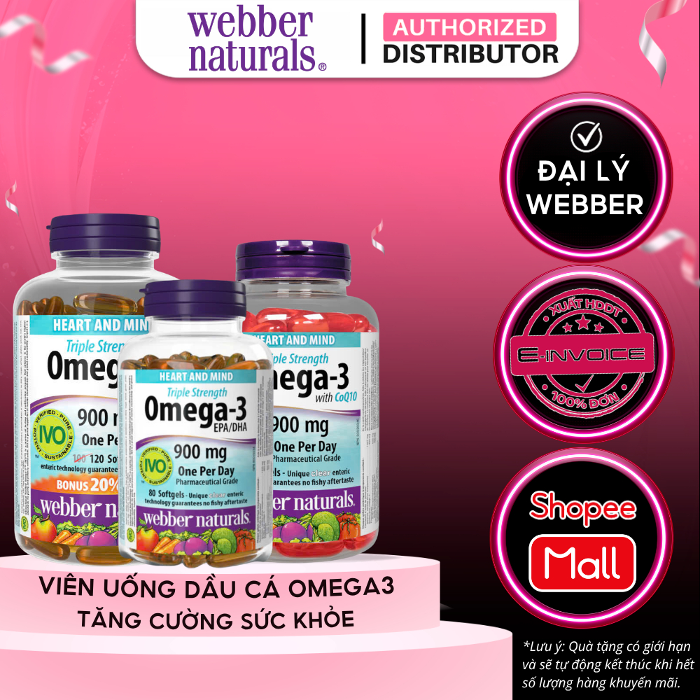 Viên Uống Omega 3 Webber Naturals Triple Strength Omega-3 / Triple Strength Omega-3 with CoQ10