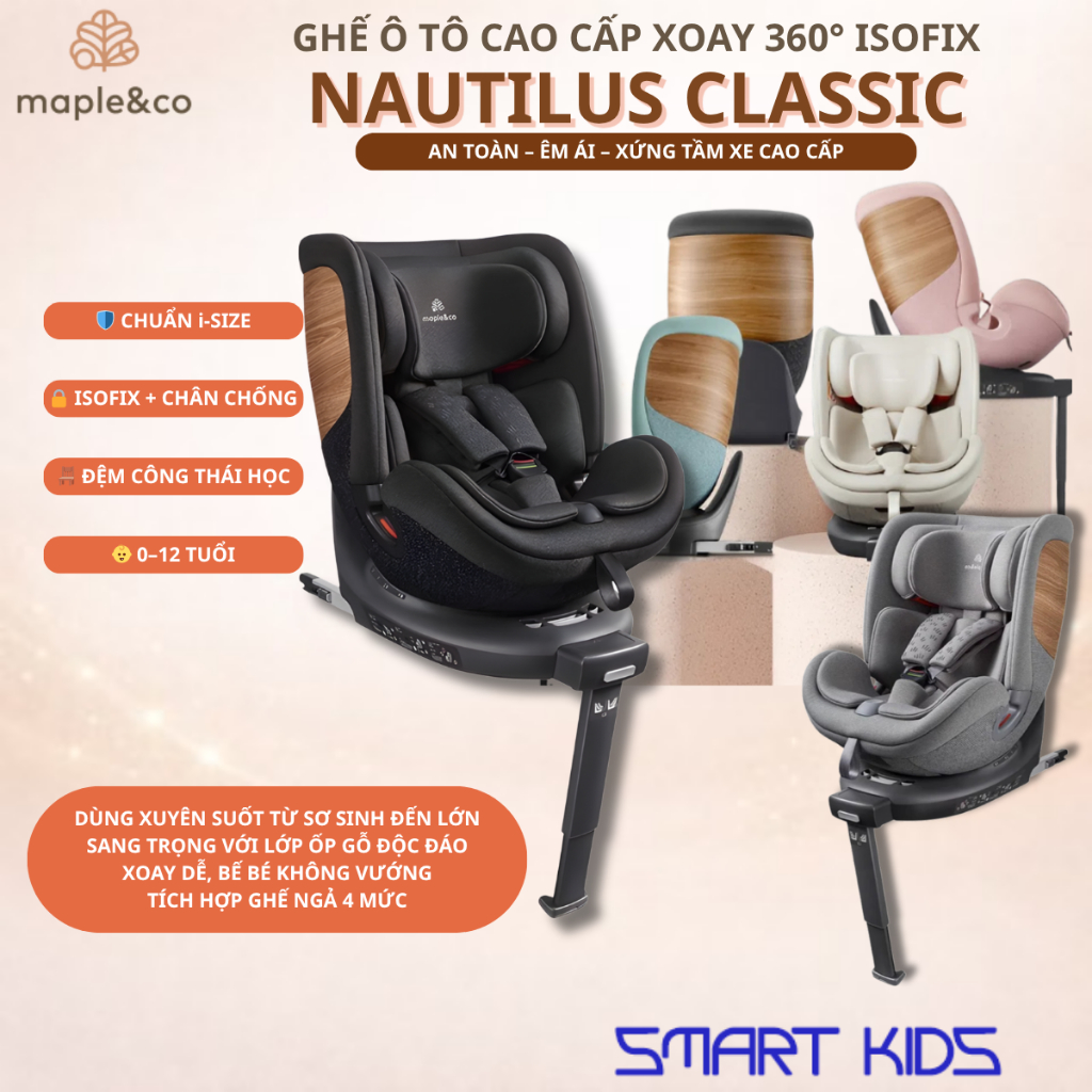Ghế Ngồi ô Tô Cho Bé Maple&co Nautilus Classic Xoay 360 độ