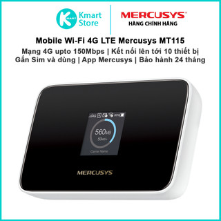 Bộ phát WIFI di động Mercusys MT115 | Dùng SIM 4G LTE | Pin 2400mAh | Gắn Sim và sử dụng | App Mercusys | Bảo hành 2 năm
