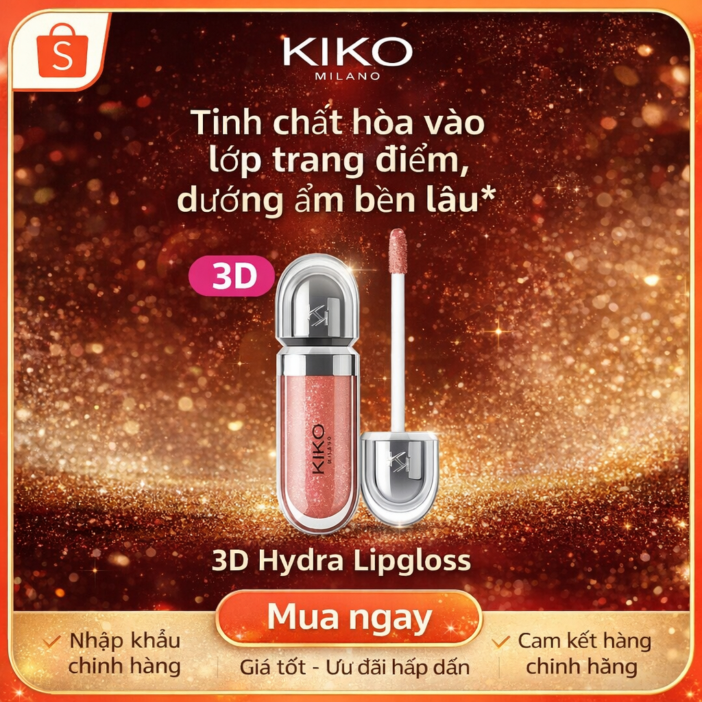 KIKO 3D Hydra Lipgloss Chính Hãng – Son Bóng Dưỡng Ẩm, Hiệu Ứng Môi Căng Mọng 3D, Không Bết Dính, Lâ