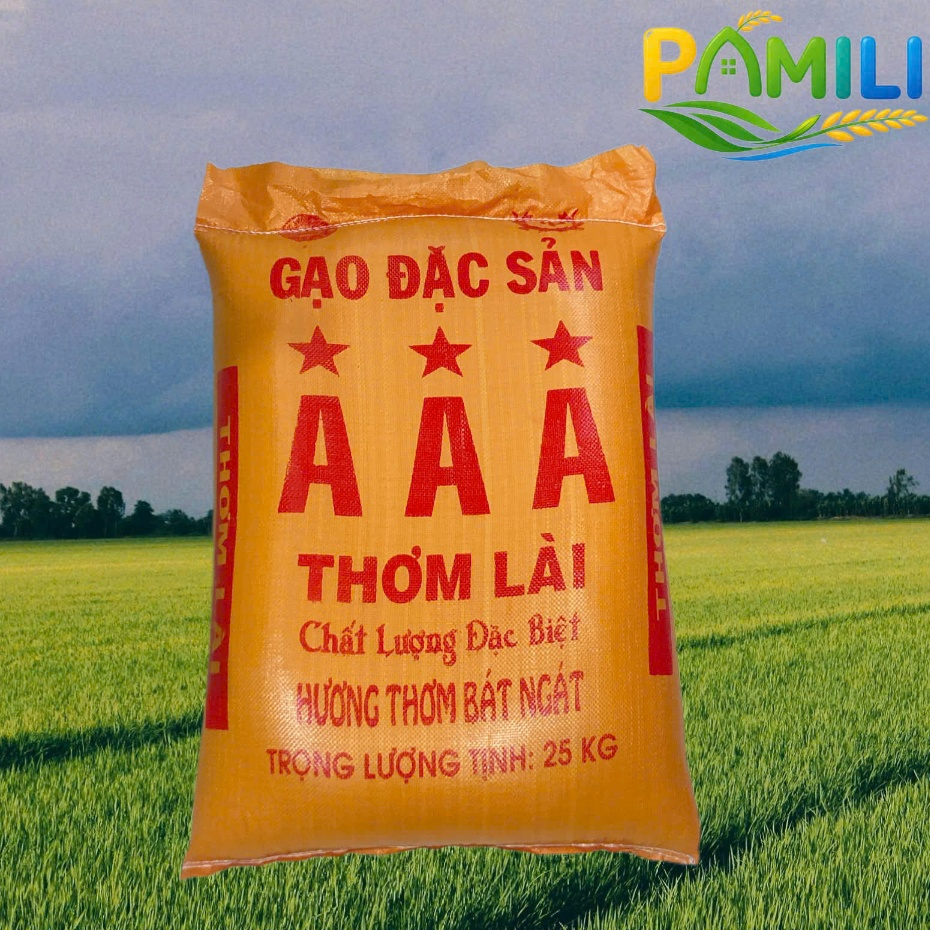 "PAMILI" TÚI 25KG GẠO THƠM LÀI ( JASMINE RICE ) CAO CẤP DẺO MỀM, HẠT DÀI THƠM TỰ NHIÊN.