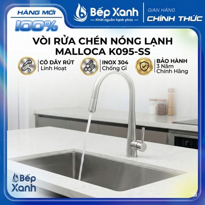 Vòi rửa chén Nóng Lạnh Malloca K095-SS - Có Dây Rút - Inox 304 - Bảo Hành 3 Năm