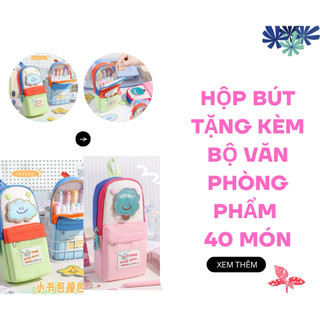 Hộp bút 3 tầng kèm bộ văn phòng phẩm 40 món – Combo tiết kiệm túi bút dung tích lớn dễ thương cho học sinh