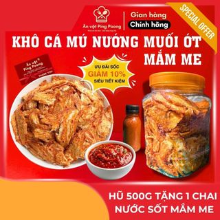 [Tặng Chai Sốt Chấm Mắm Me] Khô Cá Mú Nướng Muối Ớt Ăn Liền, Nhâm Nhi Cùng Bạn Bè, Khô Cá Mú Nướng Hũ 500Gr