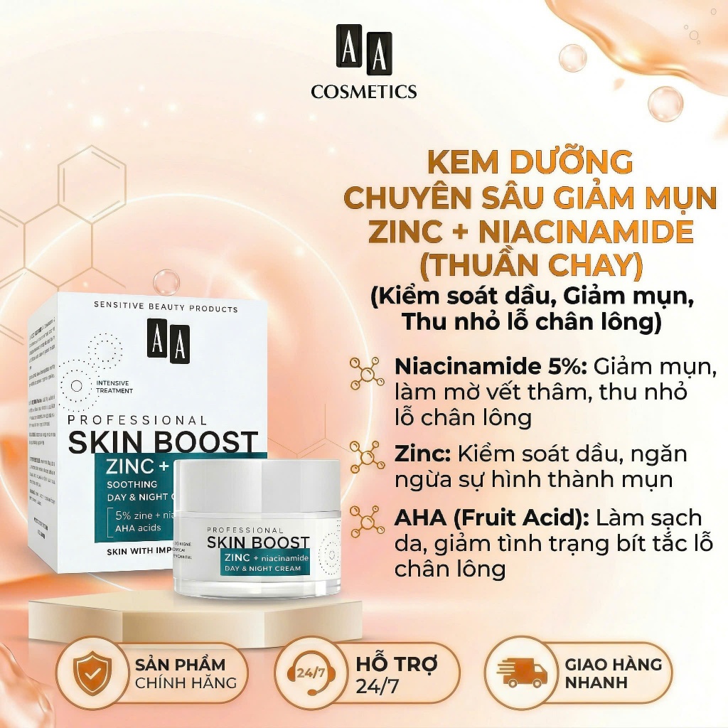 Kem mụn AA Zinc + Niacinamide 5% Thuần chay