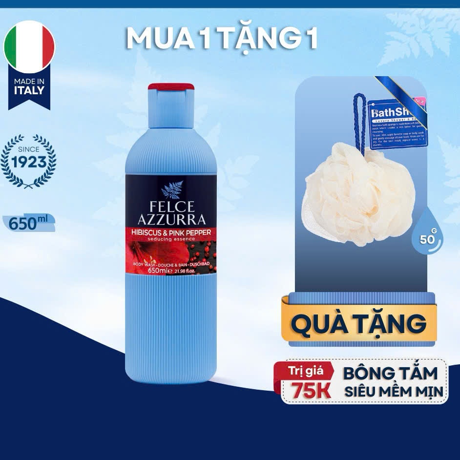 (giao ngẫu nhiên) - Sữa Tắm Hương Nước Hoa Ý FELCE AZZURRA, 650ml + BÔNG