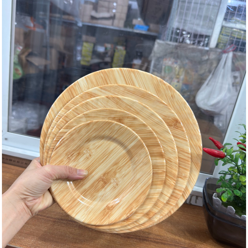 Dĩa cạn nhựa meca giả vân gỗ TriDo