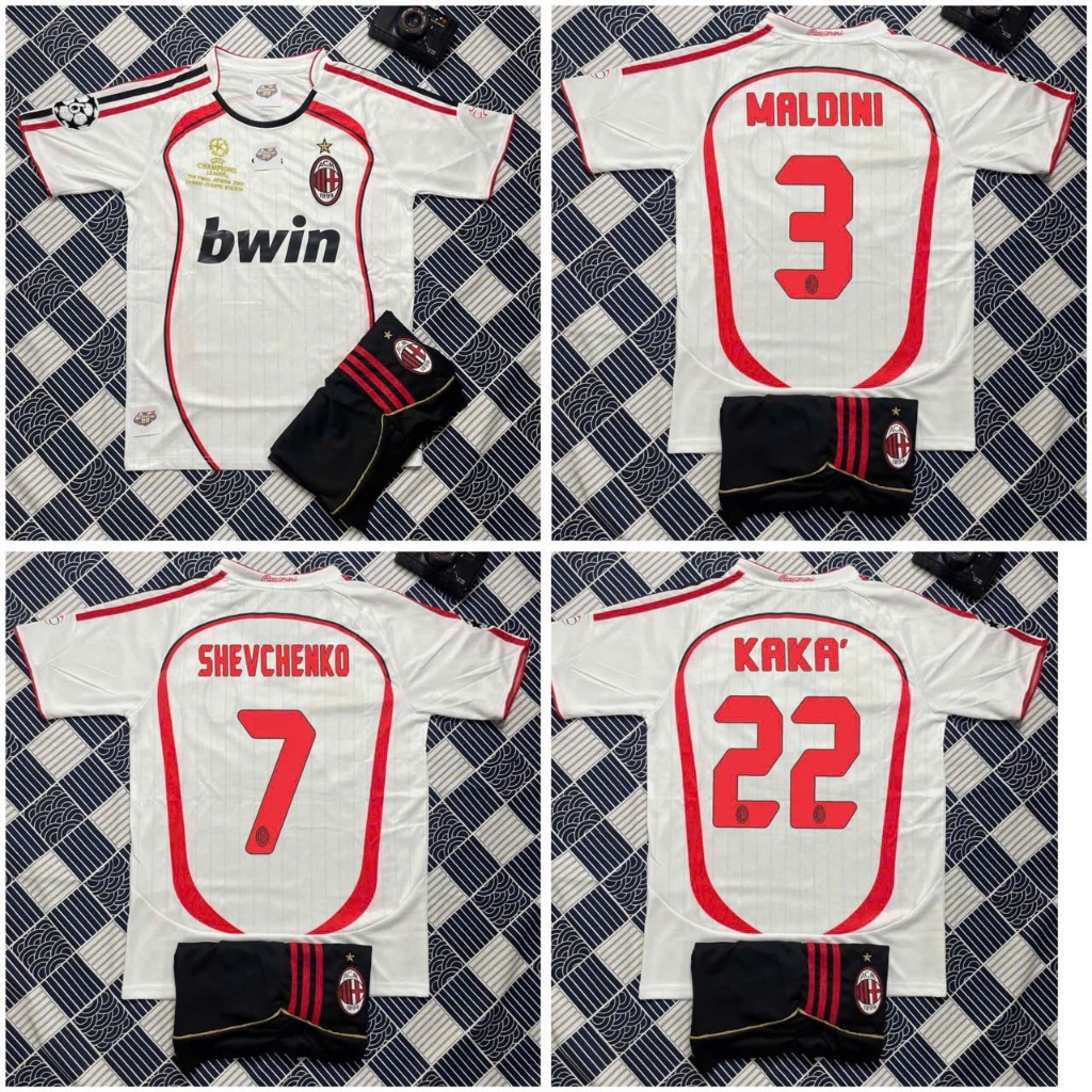 BỘ QUẦN ÁO BÓNG ĐÁ CLB AC MILAN  MÙA  2007 TRẮNG  - VẢI THÁI, CHUẨN MẪU THI ĐẤU