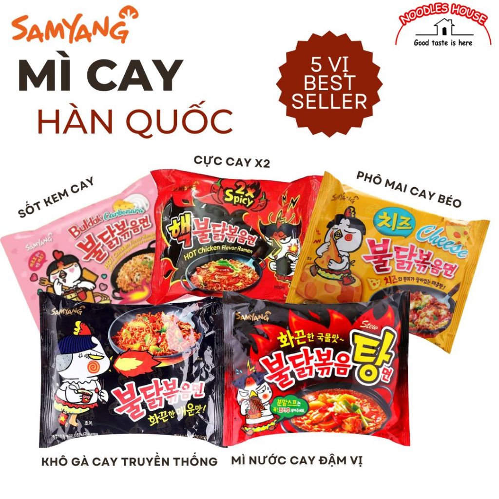 (LỐC 5 GÓI - 10 GÓI) Mì Samyang Hàn Quốc mì khô gà cay, sốt kem, phô mai, cay x2, mì nước cay