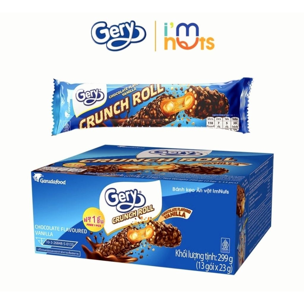 Bánh Gery Crunch Roll Cuộn Phủ Socola và 299g – 13 cây