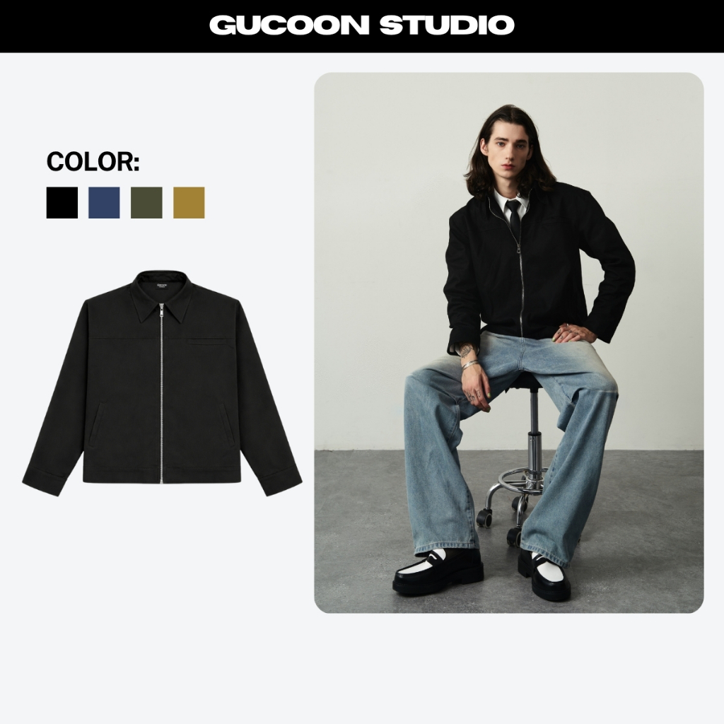 Áo Khoác Nam Nữ GUCOON Form Boxy Unisex Local Brand, Áo Khoác Kaki Nam Nữ Jacket Đen Rêu Navy Beige