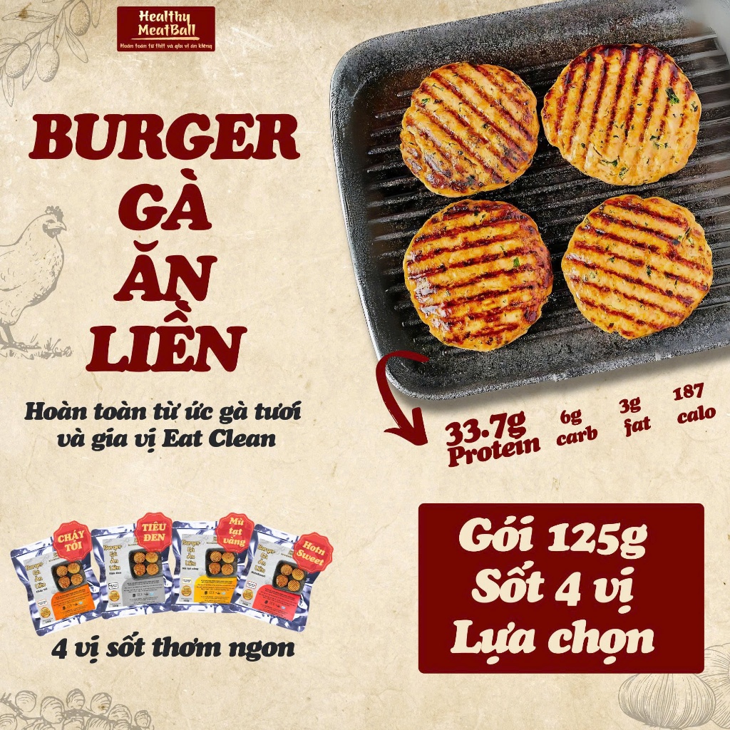 [Hỏa tốc] Burger Gà ăn liền 4 vị sốt Healthy MeatBall 125g