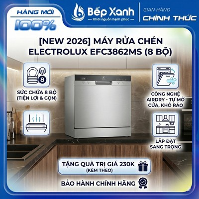 [Tặng 30V PINECARE] EFC3862MS - NEW 2026 | Máy Rửa Chén Electrolux 8 Bộ EFC3862MS (Màu Bạc) - Công Nghệ AirDry