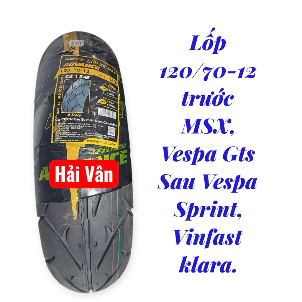 Lốp 120/70-12 Sau Vespa sprint/Primever trước xe exel, piaggio fly, , Honda zoomer.