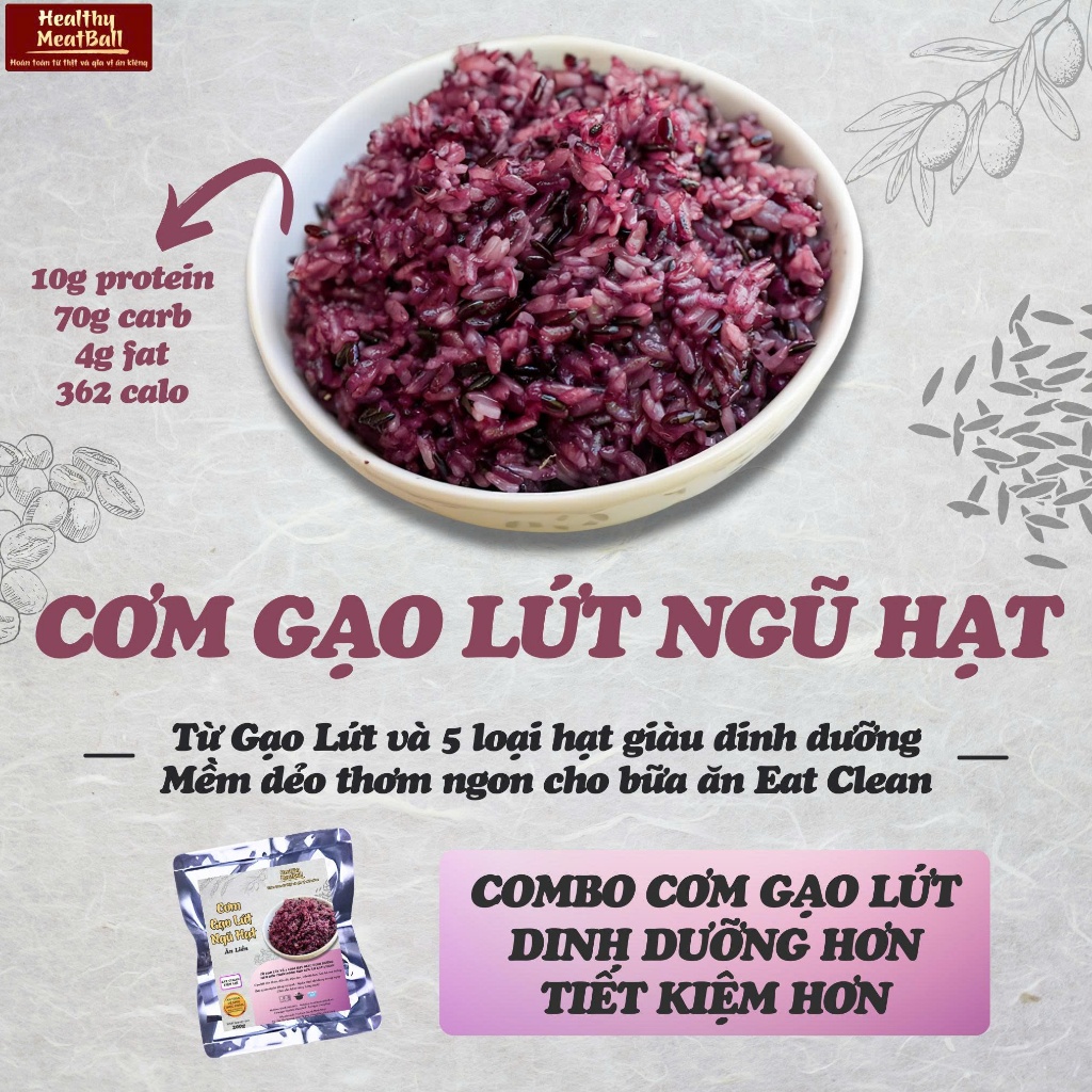 [Hỏa tốc] Combo 10 gói Cơm Gạo Lứt ngũ hạt ăn liền Healthy MeatBall 200g