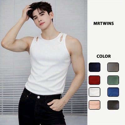 Áo Thun Tanktop Ba Lỗ Nam Cổ Tròn Khoét 2 Bên Vai Cotton Tăm Gân Thương Hiệu Mr Twins