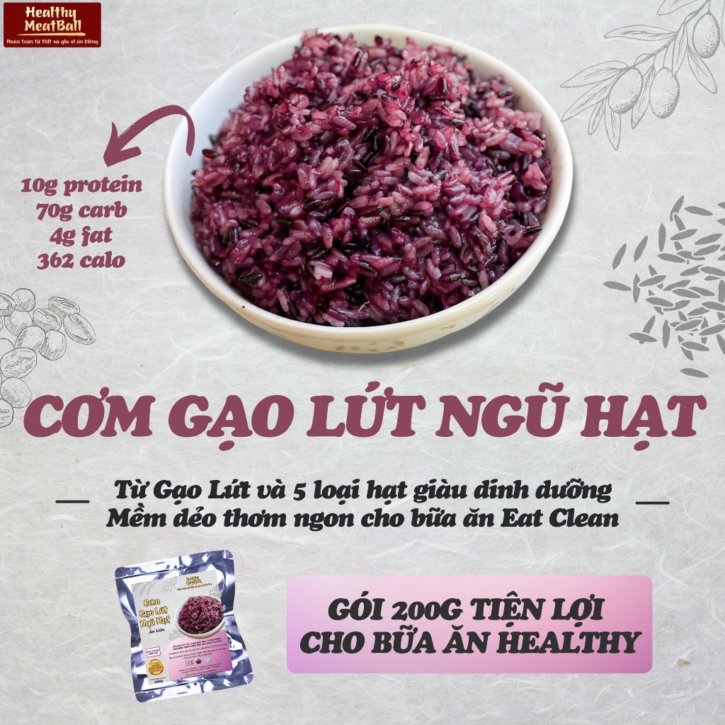 [Hỏa tốc] Cơm gạo lứt ngũ hạt ăn liền Healthy MeatBall 200g