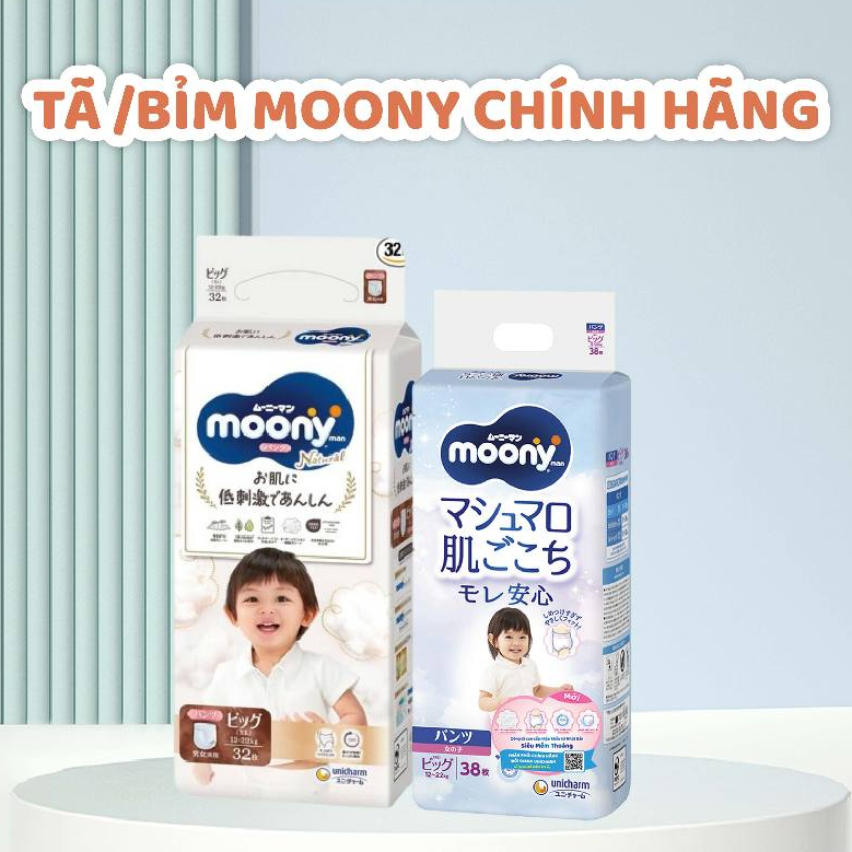 Tã bỉm Dán/Quần MOONY Xanh /MOONY NATURAL Nội Địa Nhật đủ size cho bé