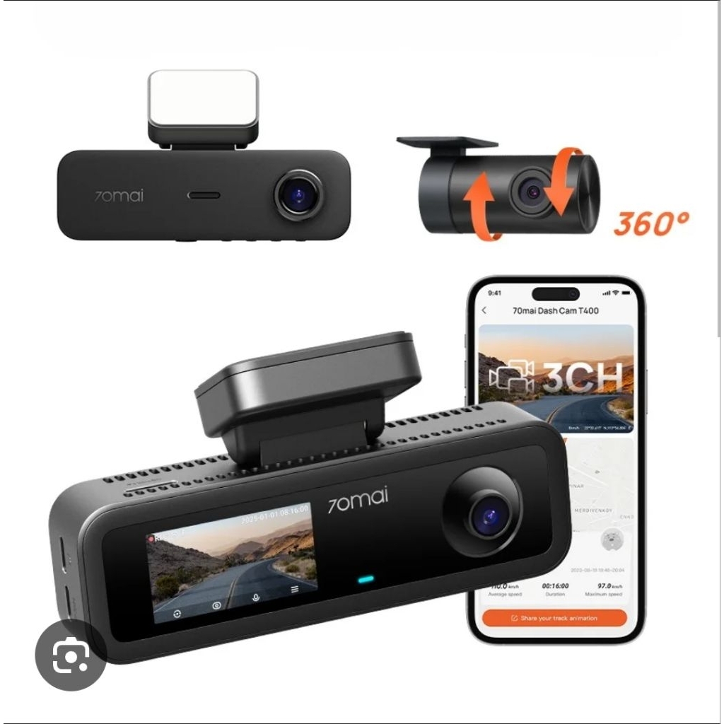 Camera hành trình 70mai T400 2K ghi hình 3 kênh trước - sau - trong khoang xe lắp đặt tất cả các dòn