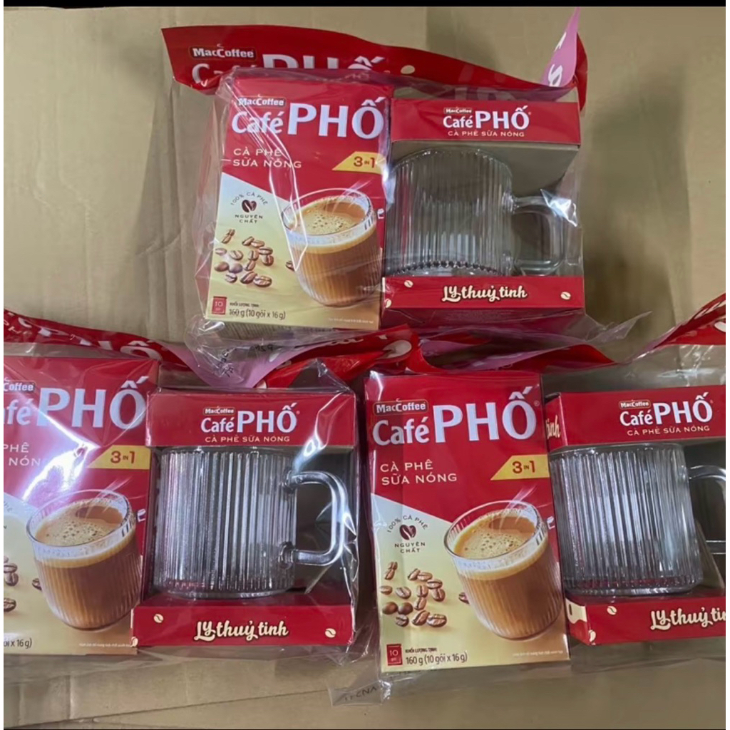 combo 3 hộp cà phê Phố Sữa nóng tặng 3 Ly thủy tinh cao cấp. (qui cách hộp cf 10gói x 16gr)