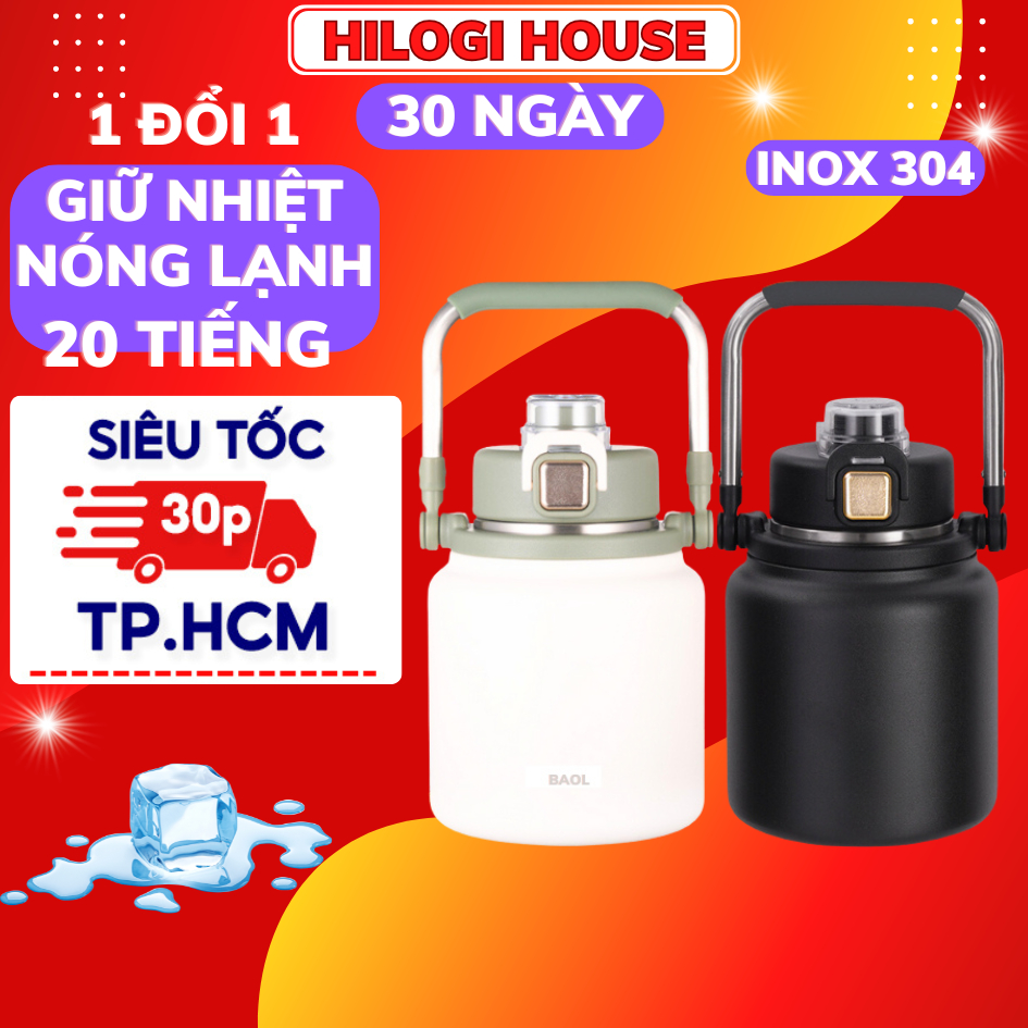 Bình giữ nhiệt 1800ml, bình nước giữ nhiệt inox 304, ống hút vòi rót và quai xách, giữ nóng lạnh