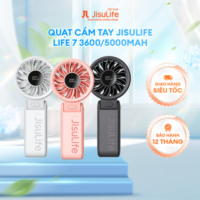 Quạt cầm tay tích điện Jisulife Life 7 5 cấp độ gió 3600/5000mAh - Sử dụng lên đến 12h - Chính hãng - BH 12 tháng
