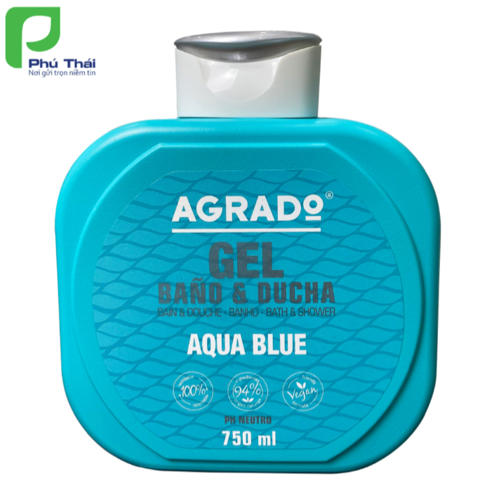 Sữa tắm Agrado Aqua Blue (Chai 750ml) - Hương thơm của hoa jazmin và táo trên nền hổ phách và tuyết 