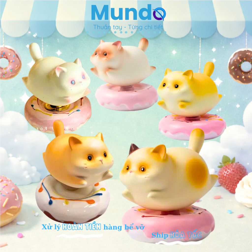 [MUNDO] Tô Tượng Thạch Cao Mèo Donut UIA Xoay Tròn, U I A Cat, Tượng Tô Màu DIY Sáng Tạo Cho Bé